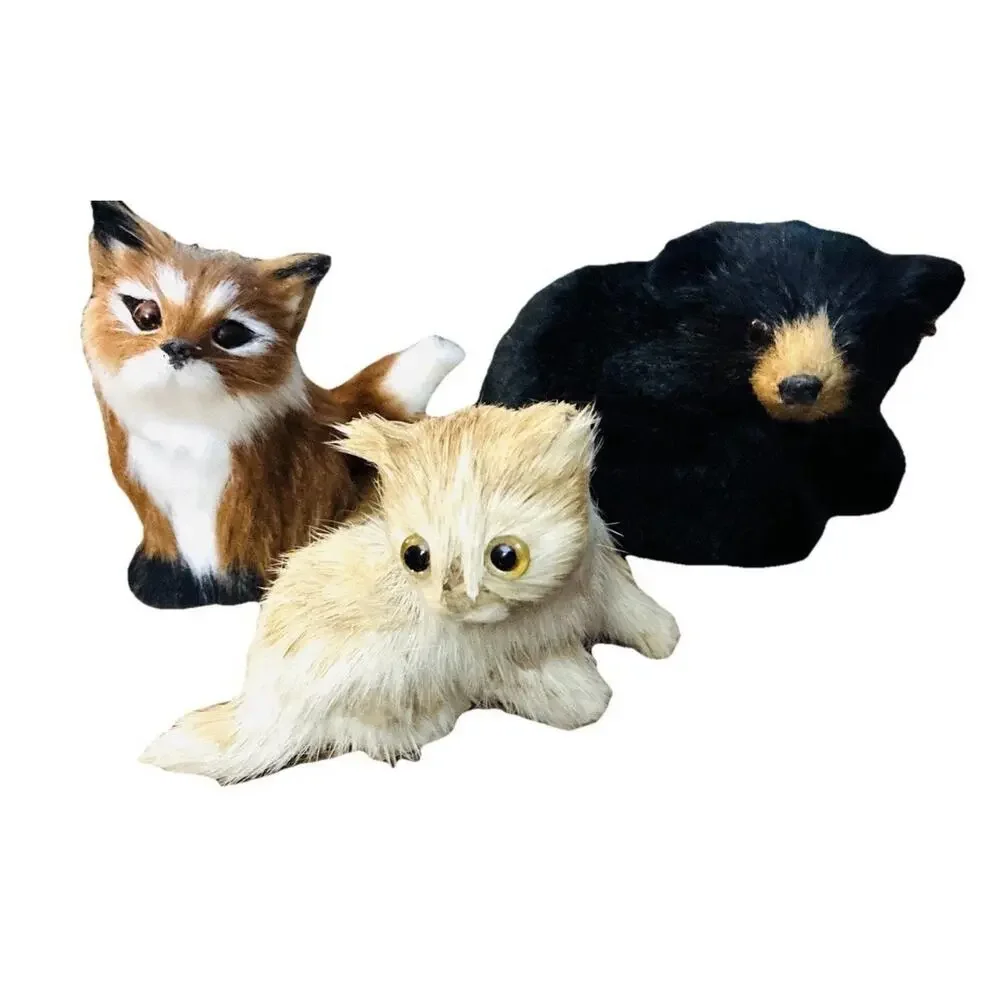 Vintage Woodland Animal Figurines Set Fox Bear Kitten Cottagecore Cabin Decor